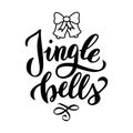 Jingle bells Christmas postcard. Handwritten lettering phrase. New year text quote, christmas traditional song phrase. Greeting