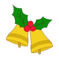 Jingle bells. Hand drawn bells with mistletoe. Vector illustration.