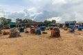 JINKA, ETHIOPIA - FEBRUARY 2, 2020: Packed up marketplace in Jinka, Ethiop