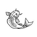 Jinli Koi or Nishikigoi Fish Jumping Up Cartoon Black and White Style Royalty Free Stock Photo