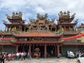 Jioufen, Taiwan - May 2018: People celebrating Buddha`s birthday at the Buddhist Temple in Jioufen, Taiwan