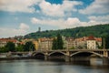 Jirasek Bridge, Prague, Czech Republic: Jiraskuv most over Vltava river in city of Prague in Czechia , Mala Strana district with