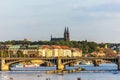 Jiraskuv bridge and view on Vysehrad fort, Prague Royalty Free Stock Photo
