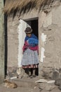 Unidentified bolivian elderly woman in the village of Jirira in the `Ruta Intersalar` Oruro - Bolivia, South America