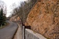 Jirkov, Czech republic - April 04, 2019: rock by path leading to Jirkov dam