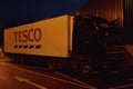 Jirkov, Czech republic - December 08, 2018: black camion stand about Tesco market in centre of Jirkov city in christmas time