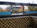 Jirkov, Czech republic - October 22, 2019: benche in train station named Jirkov zastavka
