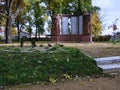 Jirkov, Czech republic - October 22, 2019: memorial monument in Svojsikovy sady park in centre of autumnal city