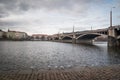 JirÃÂ¡sek Bridge from the quay of Vltava river in Prague Royalty Free Stock Photo