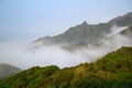 Jiufen\'s Mountains and Interweaving White Clouds in Daytime Scenery
