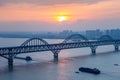 Jiujiang yangtze river bridge closeup in sunset Royalty Free Stock Photo