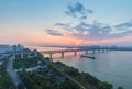 Jiujiang yangtze river bridge at dusk Royalty Free Stock Photo