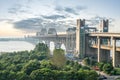 Jiujiang yangtze river bridge at dusk Royalty Free Stock Photo