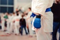 Jiujitsu blue fighter Royalty Free Stock Photo