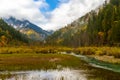 Jiuzhaigou , Unesco nature reserve and national park during autumn in Ngawa Tibetan and Qiang in Sichuan , China : 17 October 2023 Royalty Free Stock Photo