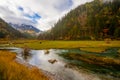 Jiuzhaigou , Unesco nature reserve and national park during autumn in Ngawa Tibetan and Qiang in Sichuan , China : 17 October 2023 Royalty Free Stock Photo