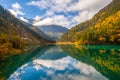 Jiuzhaigou , Unesco nature reserve and national park during autumn in Ngawa Tibetan and Qiang in Sichuan , China : 17 October 2023 Royalty Free Stock Photo