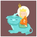 Bodhisattva and auspicious animal. Vector Illustration