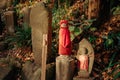 Jizo Bosatsu stone monk statues at Yamadera temple, Yamagata, Japan