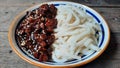 Jjajangmyeon is a type of Korean cuisine that is noodles in black soybean paste sauce. Royalty Free Stock Photo