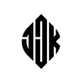 JJK circle letter logo design with circle and ellipse shape. JJK ellipse letters with typographic style. The three initials form a