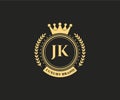 JK Initial Letter Gold calligraphic feminine floral hand drawn heraldic monogram antique vintage style luxury logo design Premium Royalty Free Stock Photo