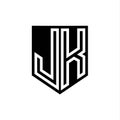 JK Logo monogram shield geometric white line inside black shield color design