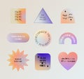 Gradient stickers with quotes. Aesthetic vintage bages. Royalty Free Stock Photo