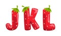 JKL Ripe Fresh Strawberry Alphabet Letters, Tasty Bright Jelly Red Berry Font Cartoon Vector Illustration Royalty Free Stock Photo