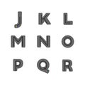 Jklmnopqr grey letters. Fat alphabet set. Lettering type characters with ornamental rainbow balls and pattern lines.