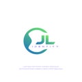 JL Initial letter circular line logo template vector with gradient color blend