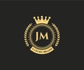 JM Initial Letter Gold calligraphic feminine floral hand drawn heraldic monogram antique vintage style luxury logo design Premium Royalty Free Stock Photo