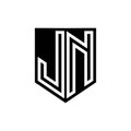 JN Logo monogram shield geometric white line inside black shield color design