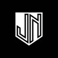 JN Logo monogram shield geometric black line inside white shield color design