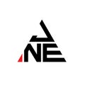 JNE triangle letter logo design with triangle shape. JNE triangle logo design monogram. JNE triangle vector logo template with red Royalty Free Stock Photo