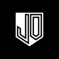 JO Logo monogram shield geometric black line inside white shield color design