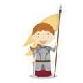 Joan of Arc cartoon character. Vector Illustration.