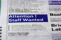 Job Ad - Staff Wanted Royalty Free Stock Photo