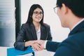 Job applicant having interview. Handshake while job interviewing Royalty Free Stock Photo