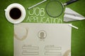 Job application concept on green blackboard with Royalty Free Stock Photo