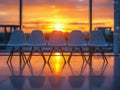 Job application and unemployment concept. Chairs and sunset background Royalty Free Stock Photo