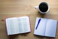 Job bible study with pen view from the top Royalty Free Stock Photo