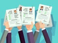 Job competition. Candidates hold cv resume. Recruitment and human resource vector concept Royalty Free Stock Photo