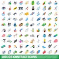 100 job contract icons set, isometric 3d style