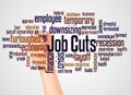 Job cuts word cloud and hand with marker concept Royalty Free Stock Photo
