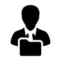 Job icon vector with male person profile avatar folder symbol for information data in flat color glyph pictogram Royalty Free Stock Photo