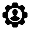 Job icon vector male user person profile avatar with gear cogwheel for settings and configuration in flat color glyph pictogram Royalty Free Stock Photo