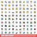 100 job icons set, color line style Royalty Free Stock Photo