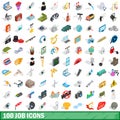 100 job icons set, isometric 3d style Royalty Free Stock Photo