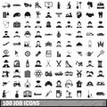 100 job icons set in simple style Royalty Free Stock Photo